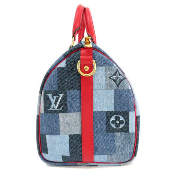 Louis Vuitton Speedy Bandouliere 30 Denim Patchwork Shoulder Bag Blue - Picture 3 of 7